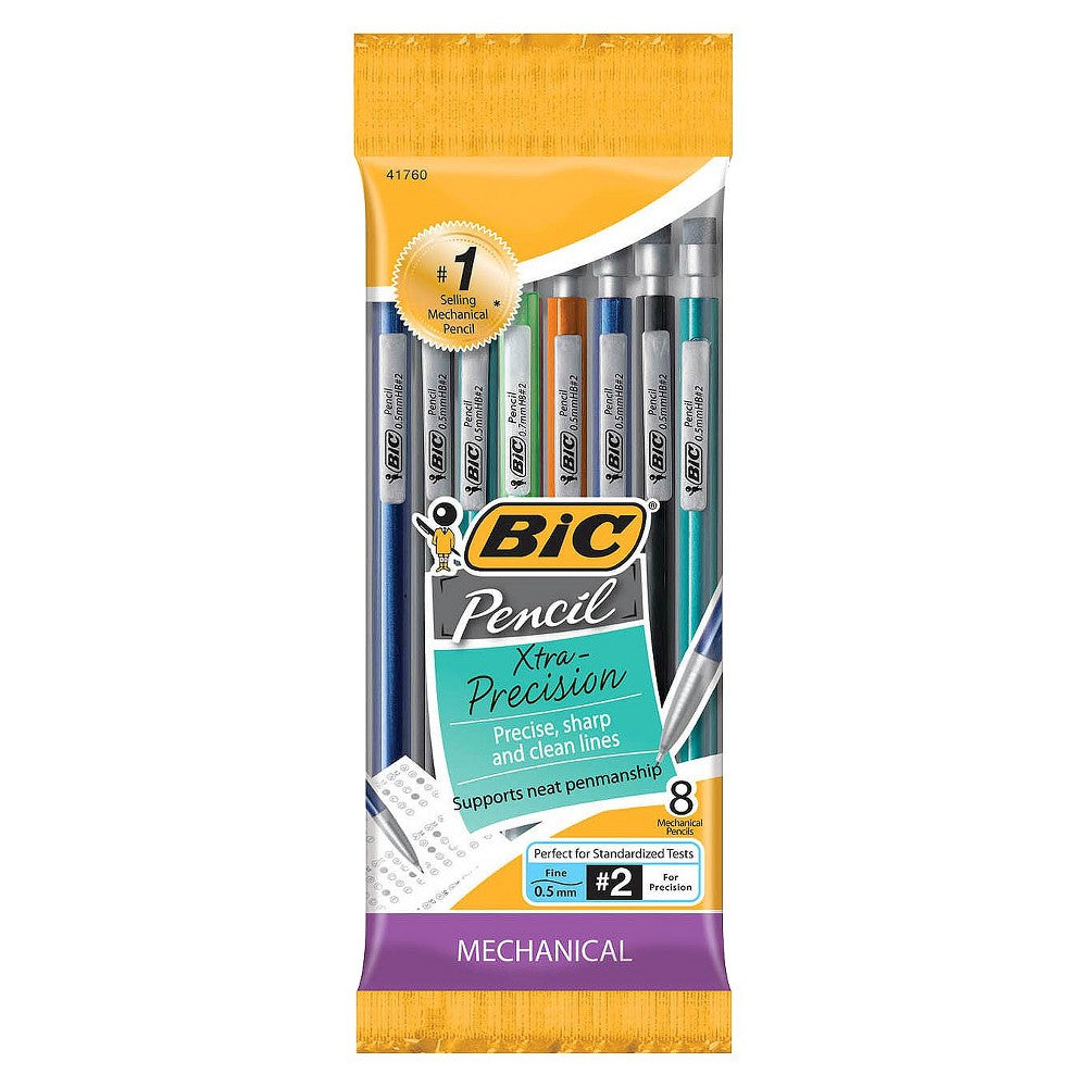 BIC #2 Xtra Precision Mechanical Pencils, 0.5mm, 8ct - Multicolor: School Supplies, Accurate Lead Pencils, Kids Stationery - Bellso
